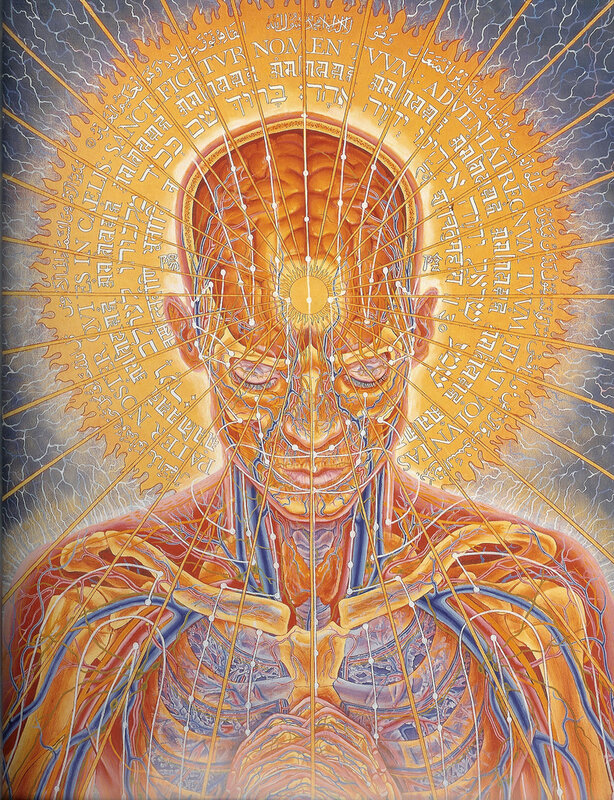 Anatomical figure with radiant text