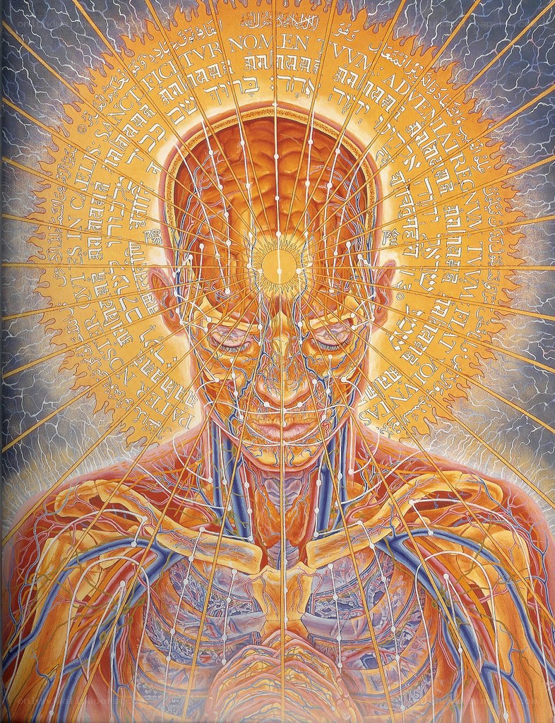 Anatomical figure with radiant text