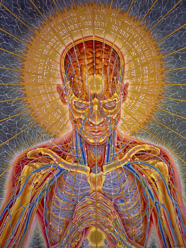 Anatomical figure with sacred text