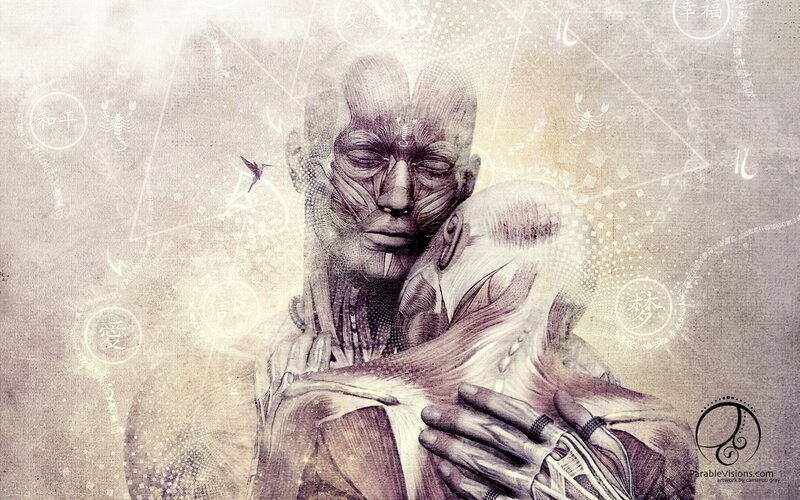 anatomical figure with symbolic elements