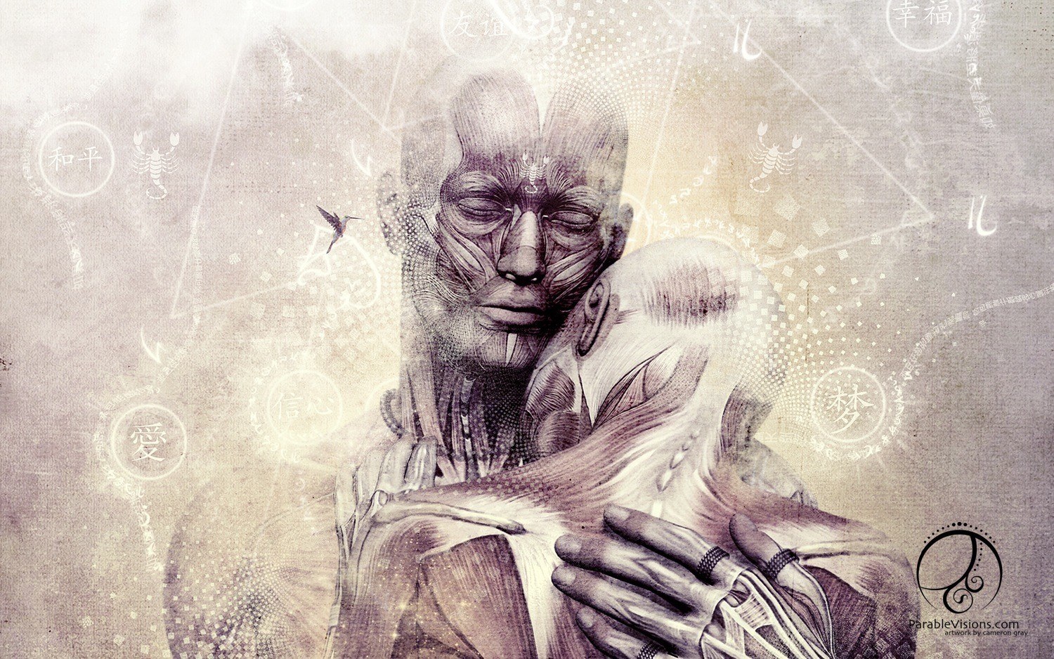anatomical figure with symbolic elements