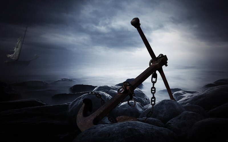Anchor on rocky shore