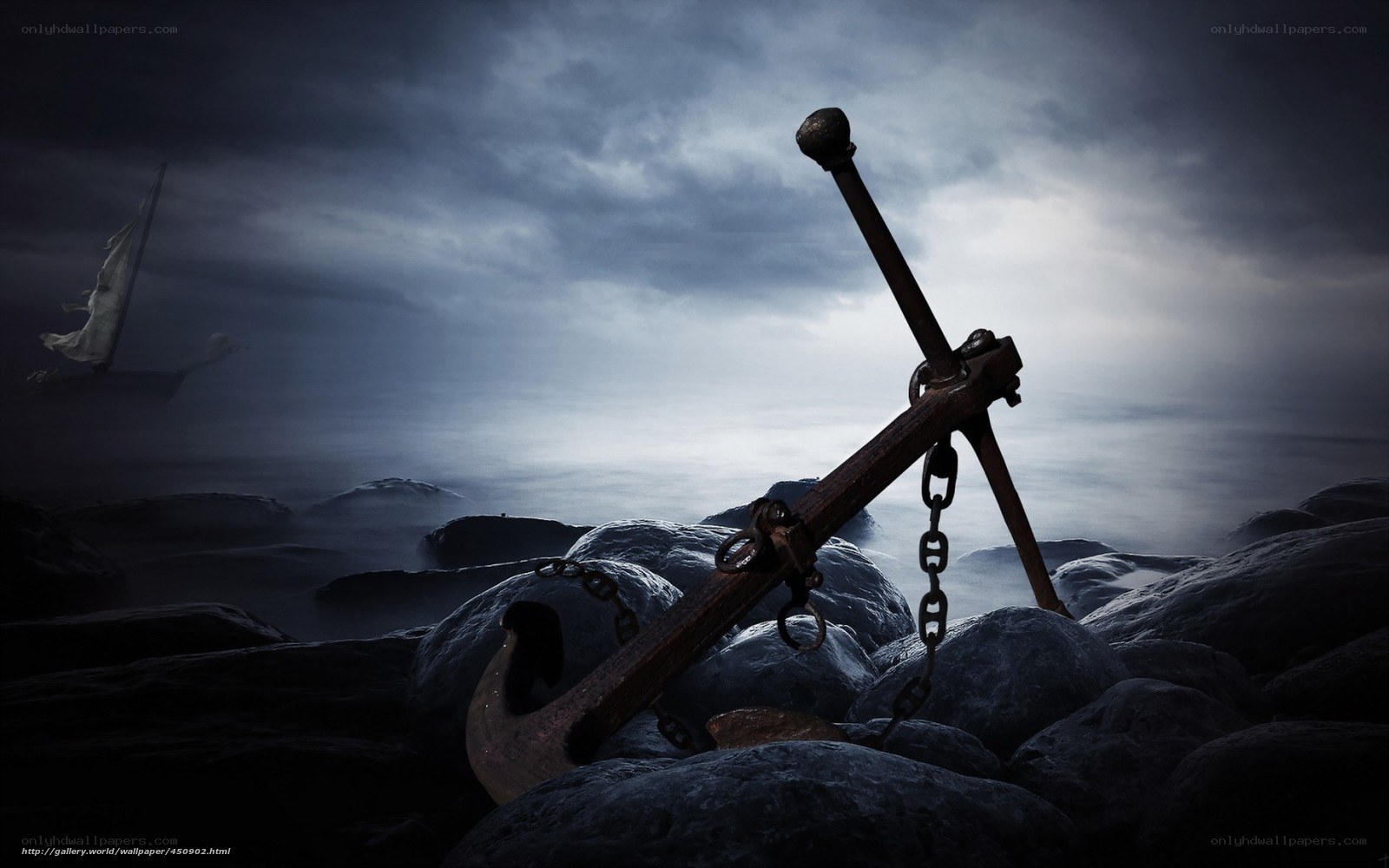 Anchor on rocky shore