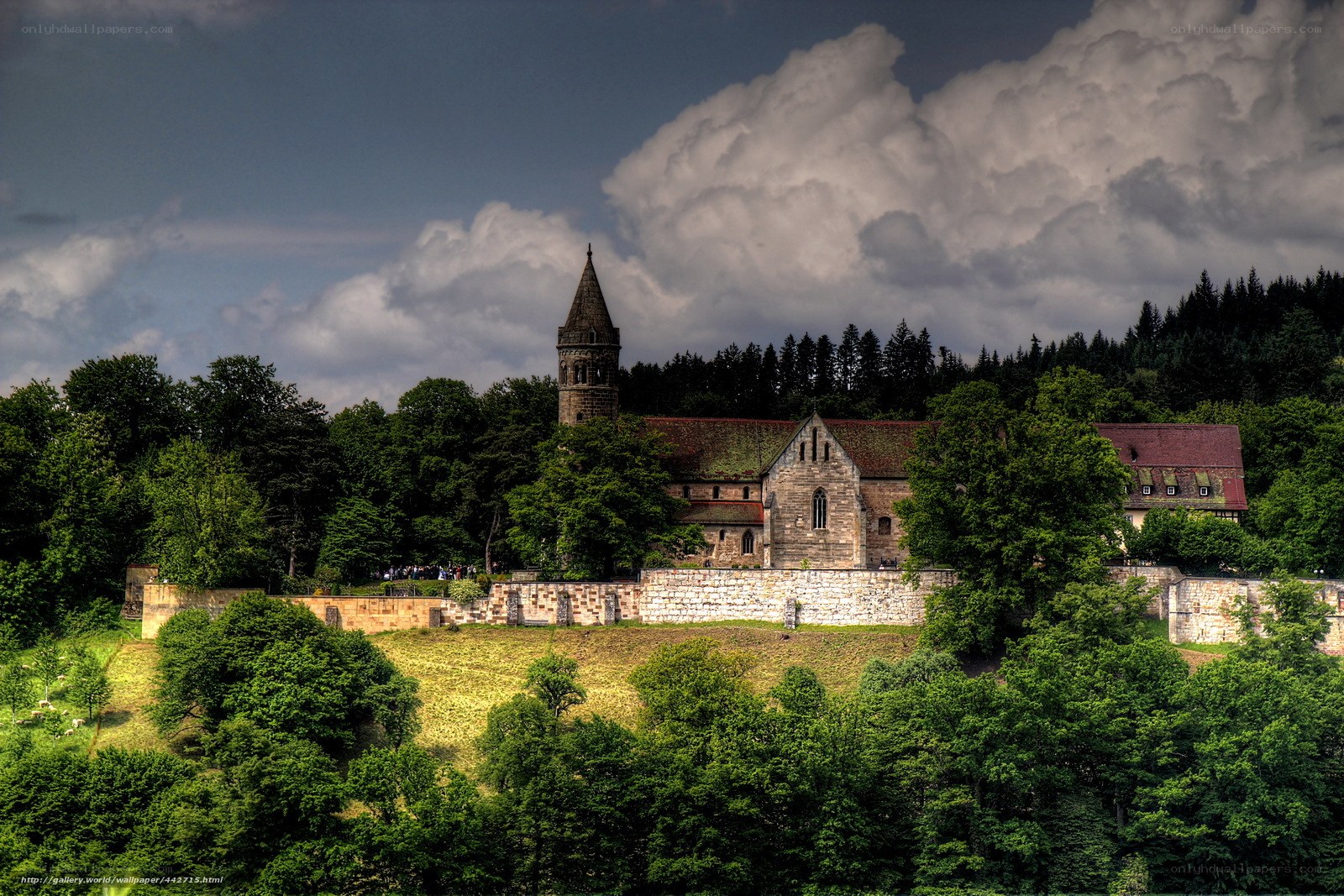 ancient abbey on a hill