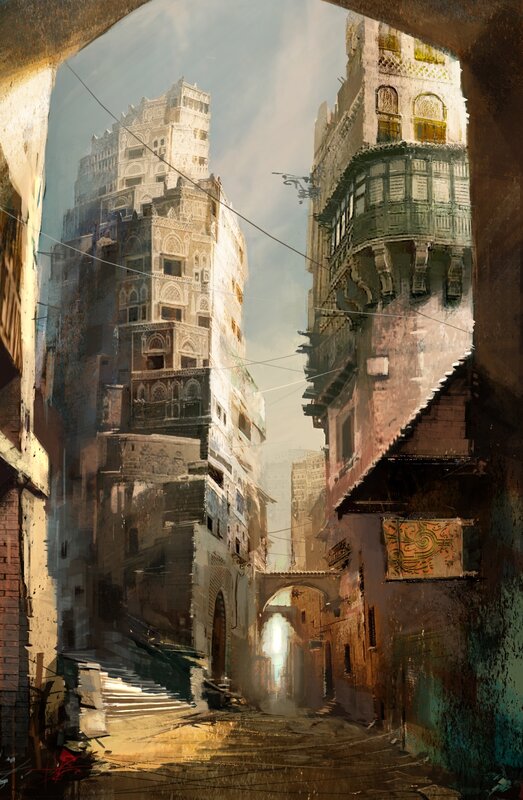 ancient alleyway cityscape