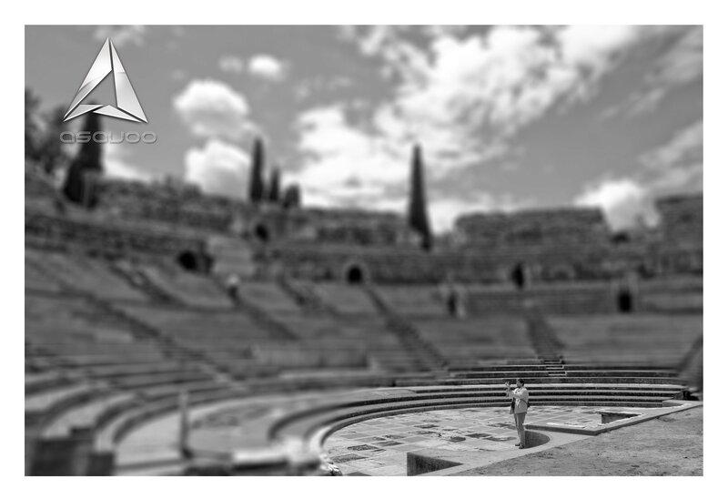 Ancient amphitheater in black and white