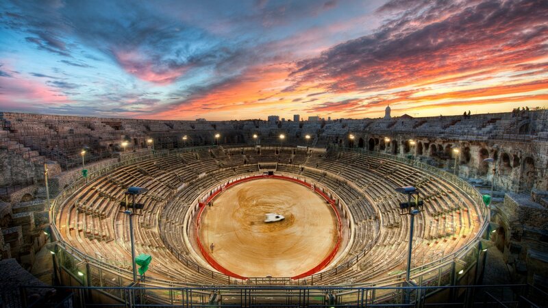Ancient Amphitheater — Orange, Dramatic, Sunset