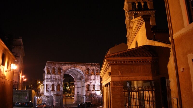 ancient arch at night