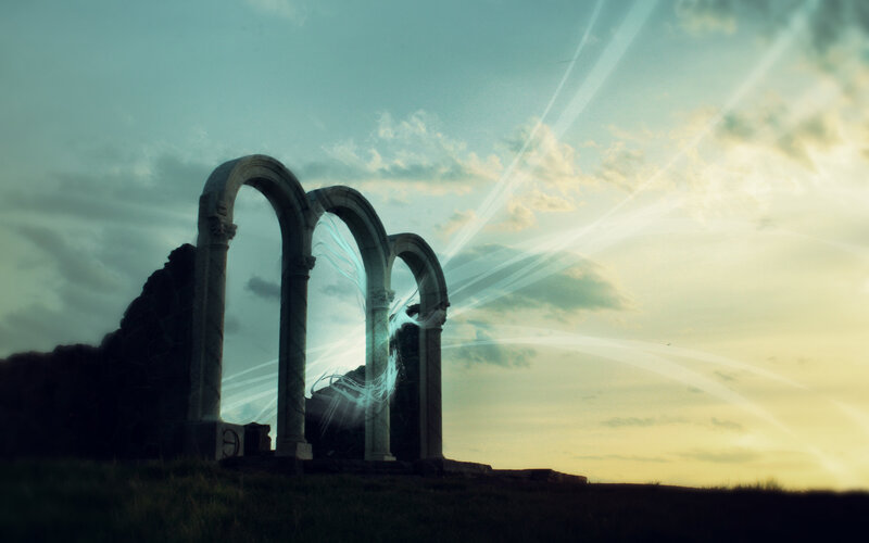 ancient arches at sunset
