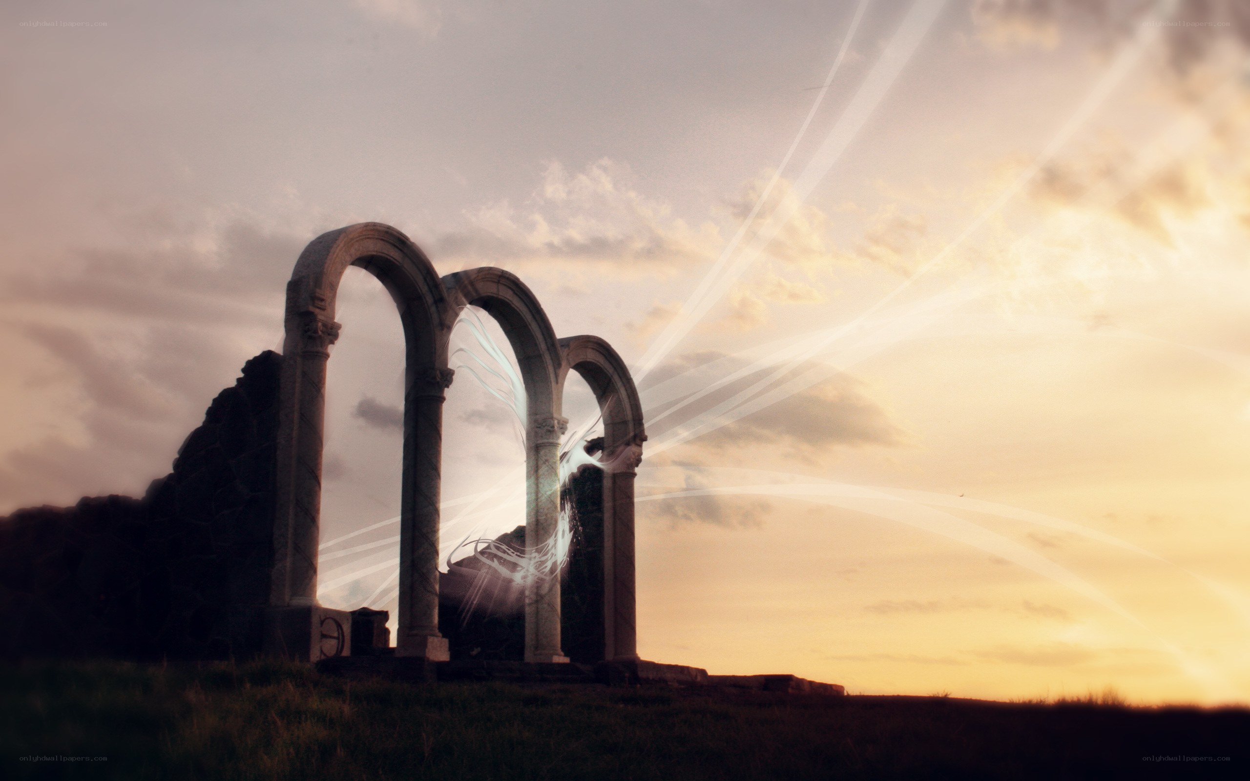 ancient arches at sunset