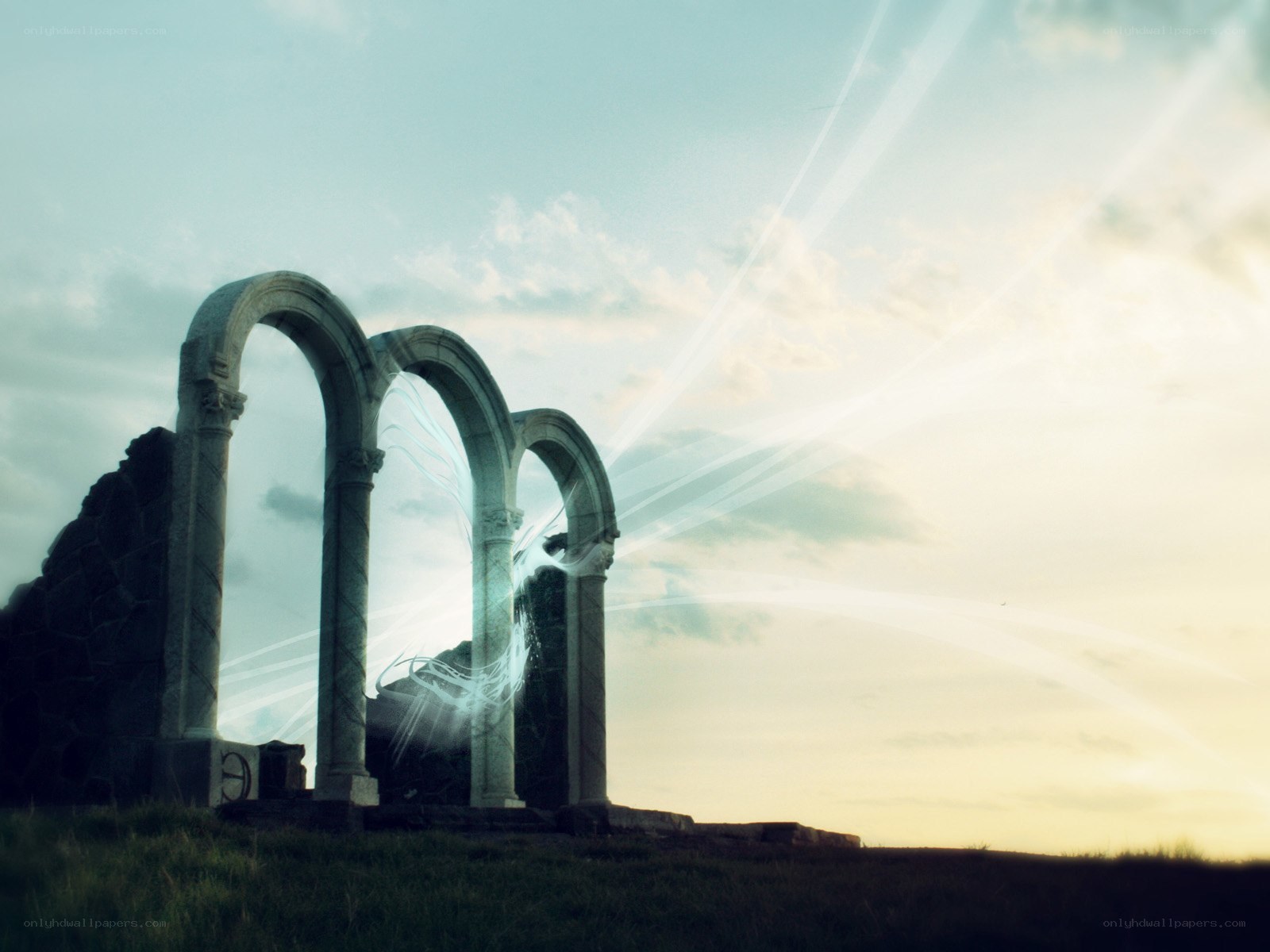 ancient arches at sunset