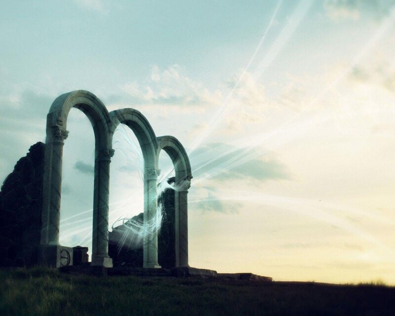 ancient arches with light beams