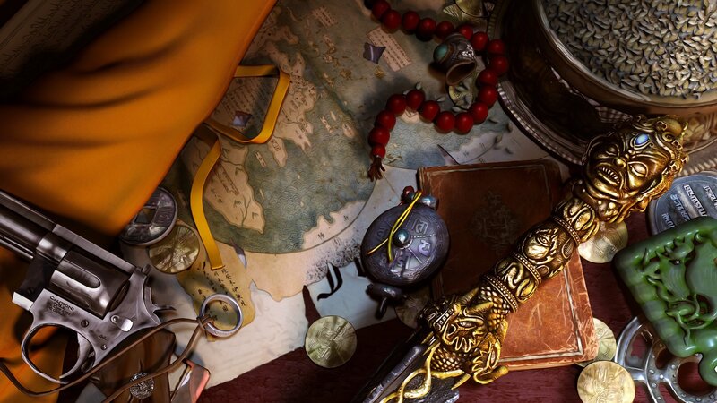 ancient artifacts and map