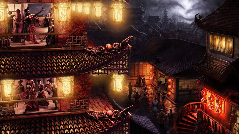 Ancient Asian City at Night — Red