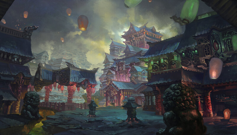 Ancient Asian Cityscape — Dark Blue