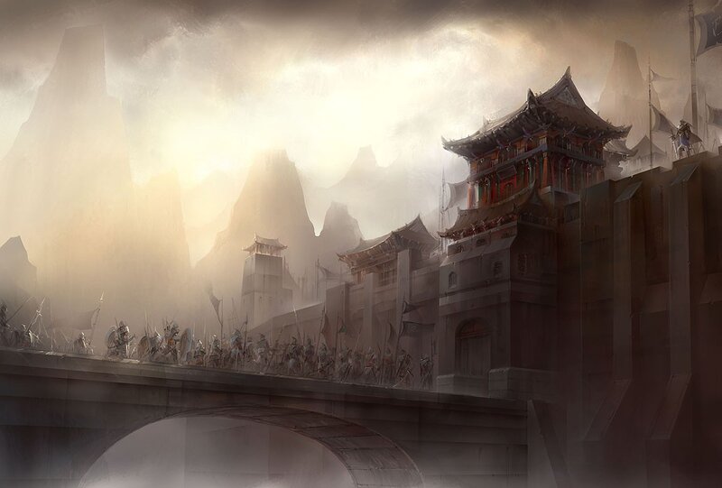 Ancient Asian fortress at dawn