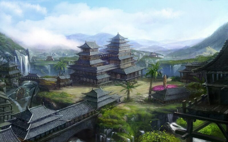 ancient asian village landscape
