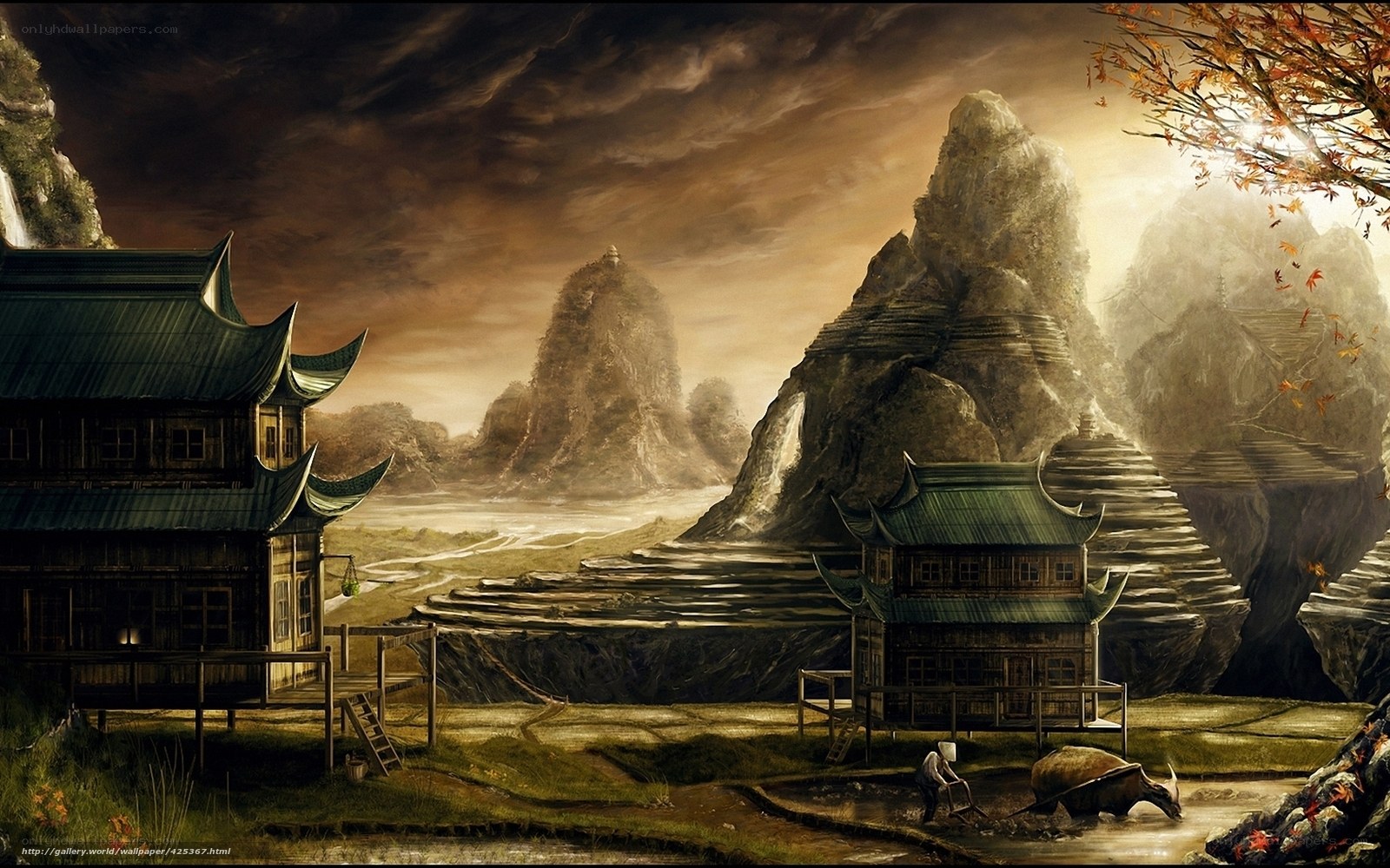 Ancient Asian village landscape