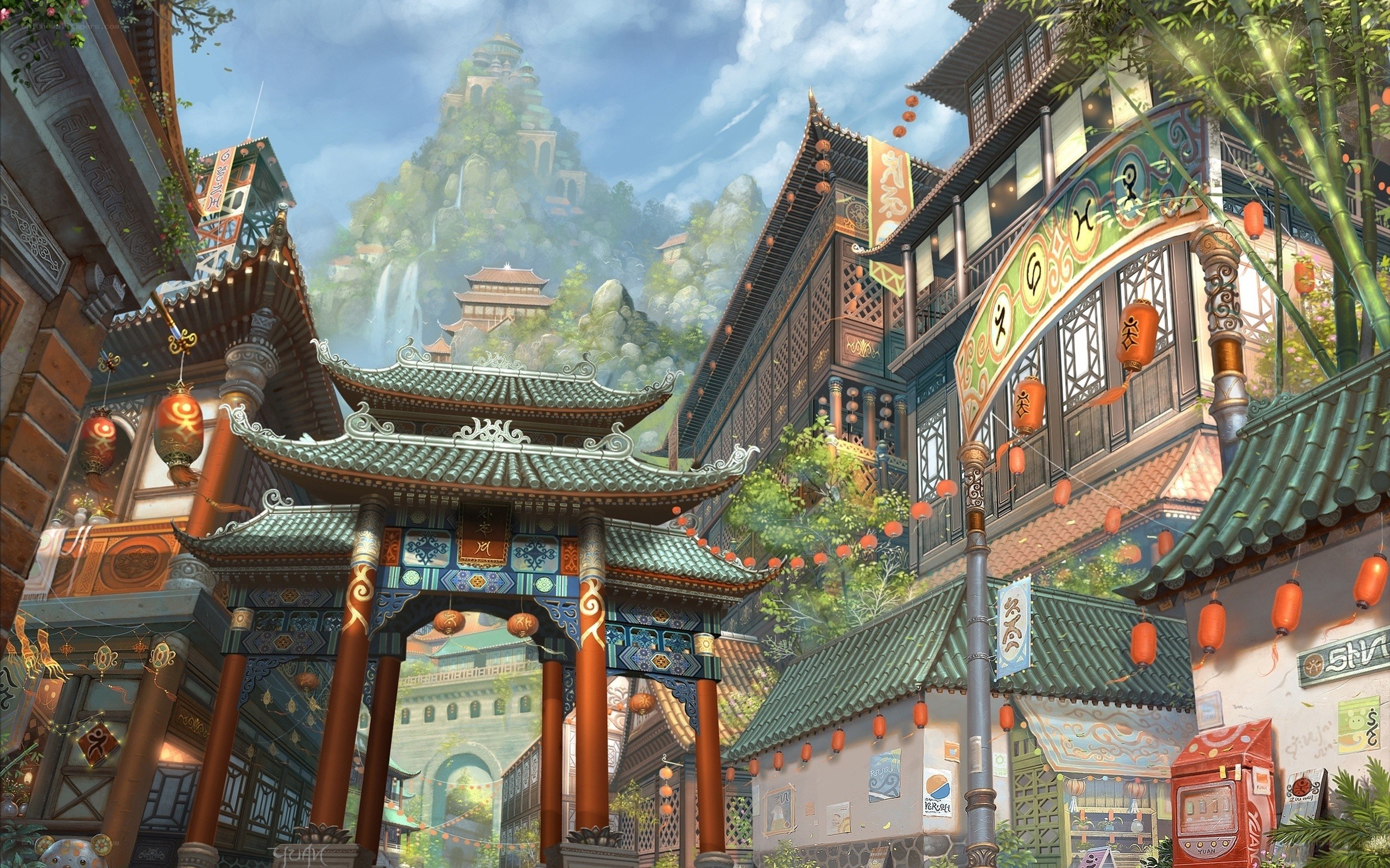 ancient asian village scene