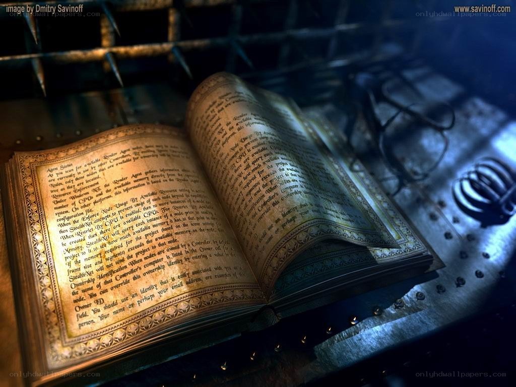 ancient book in a dark chamber