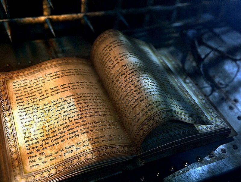 ancient book in a dark room