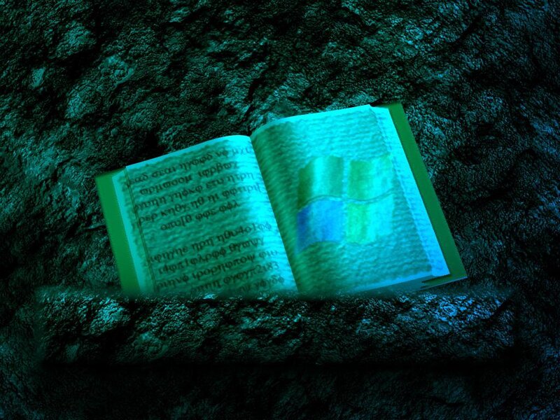 ancient book with glowing logo