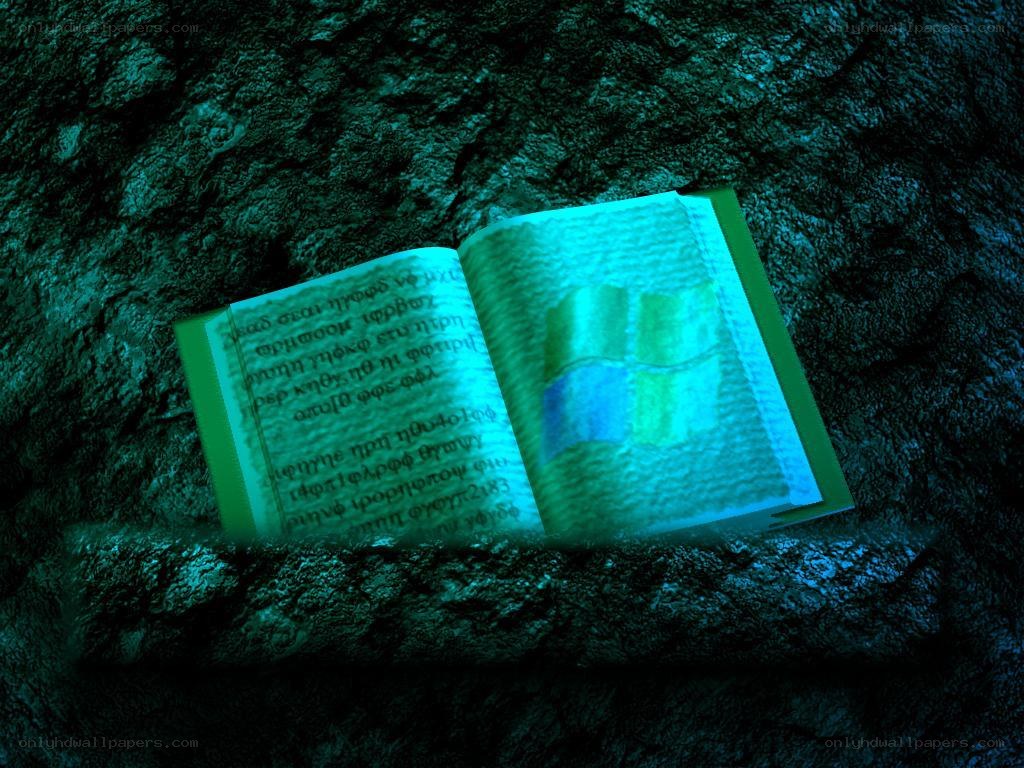 ancient book with glowing logo