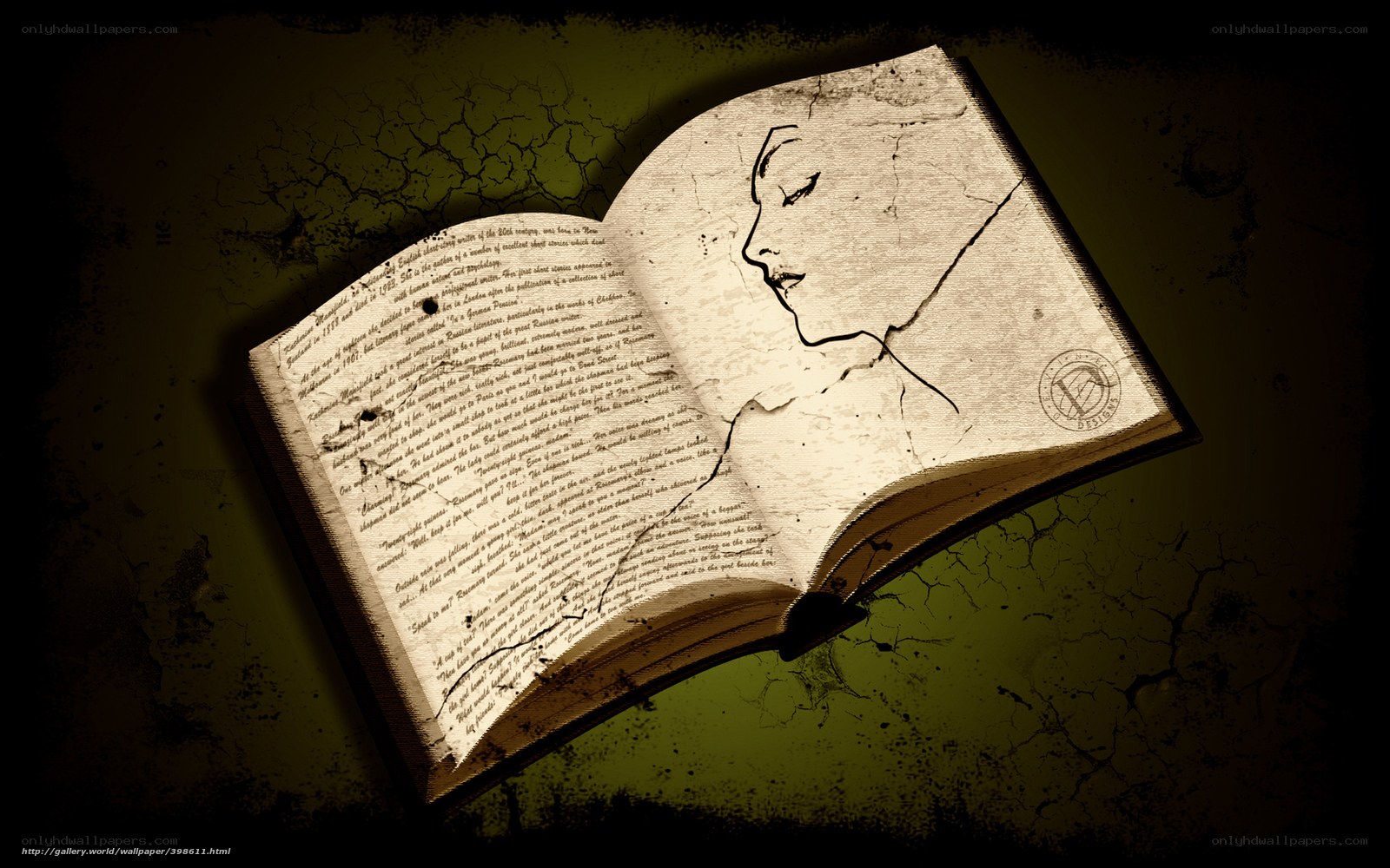 ancient book with woman's profile