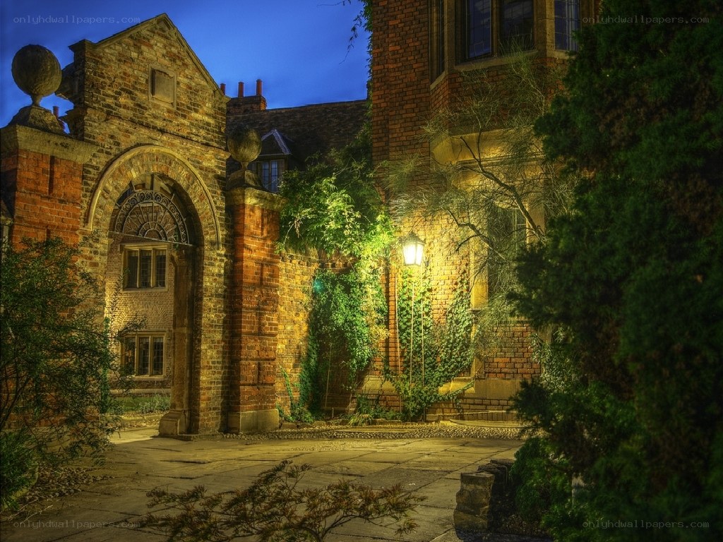 ancient brick building at dusk