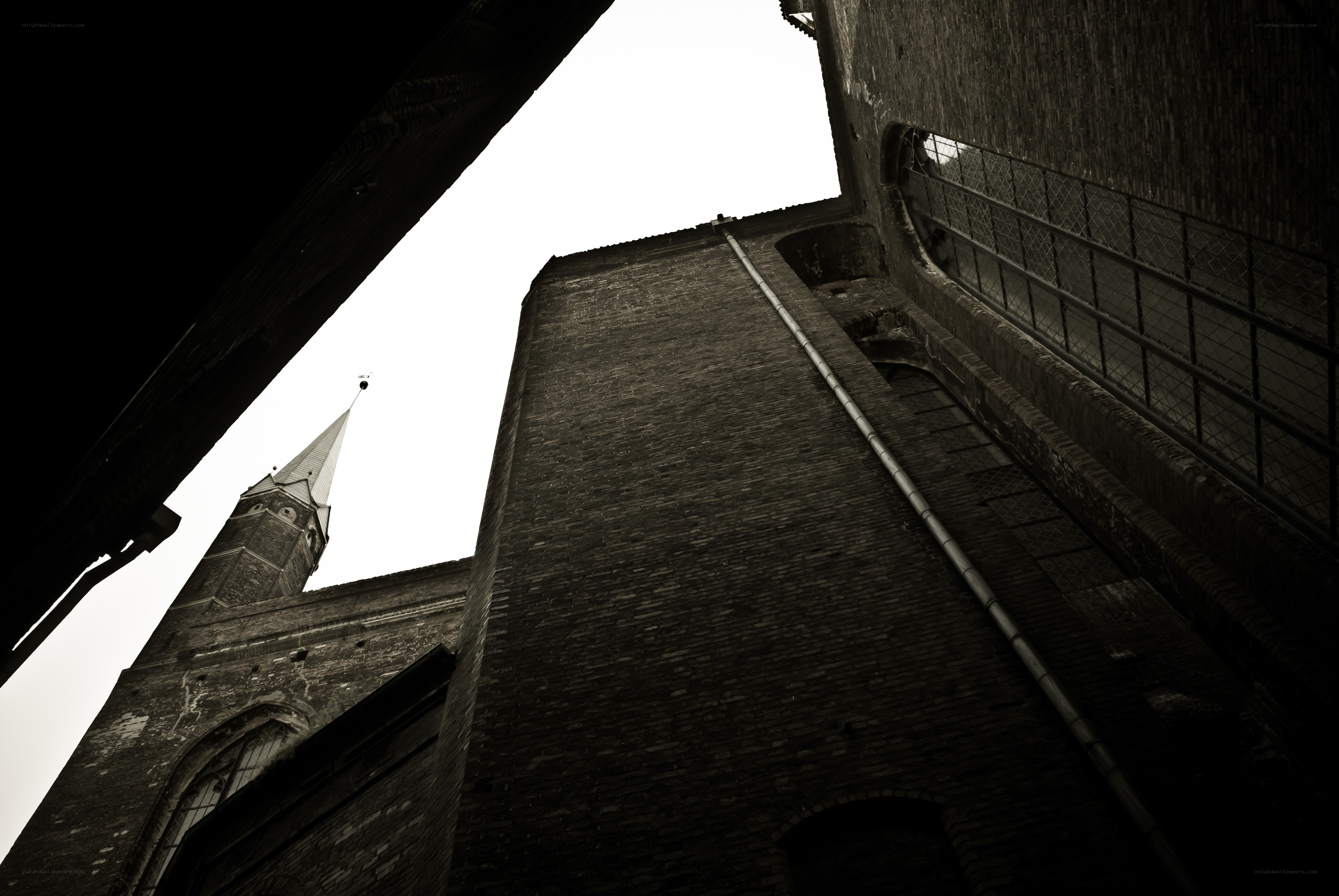 ancient brick church tower
