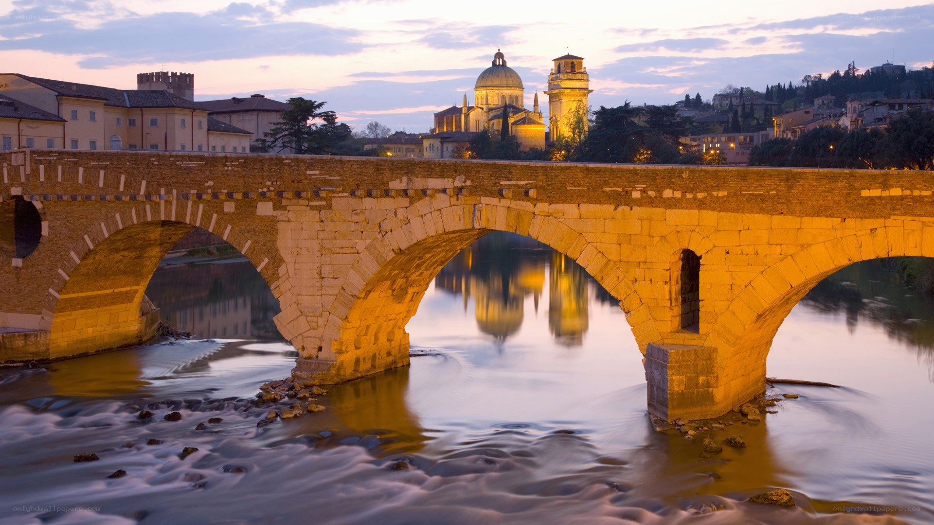 Ancient bridge at dusk