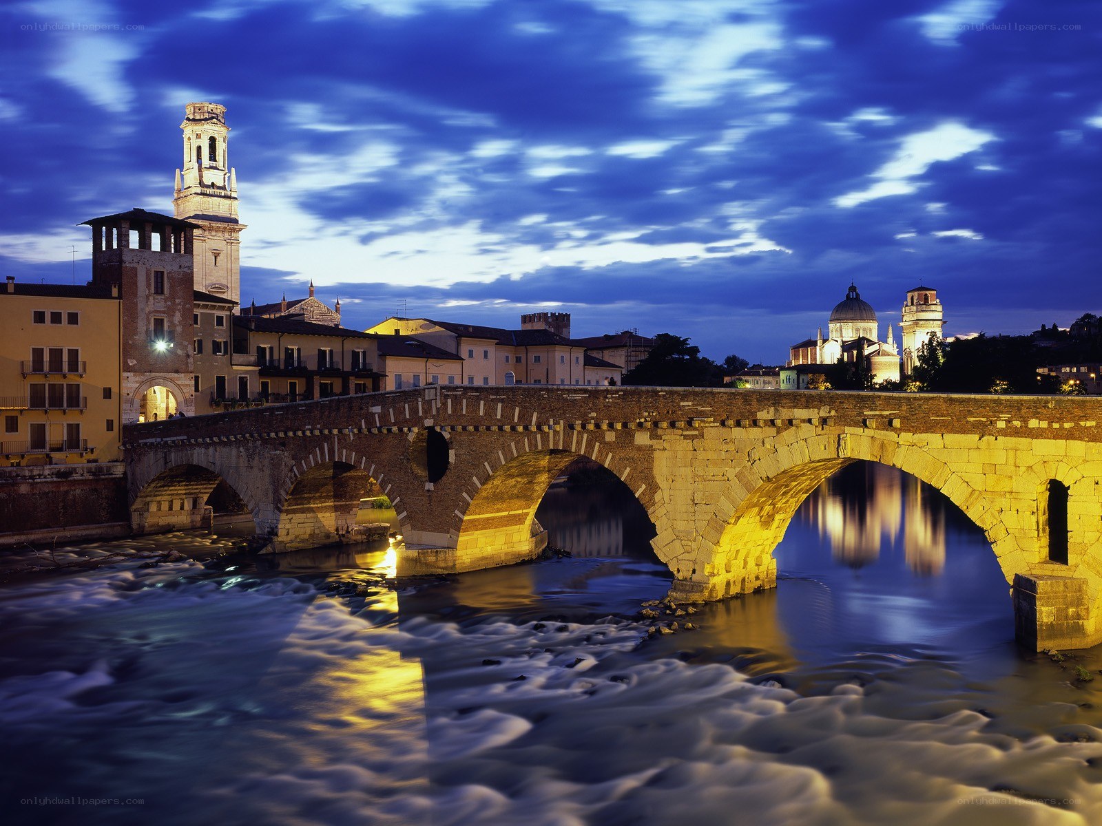 ancient bridge at dusk