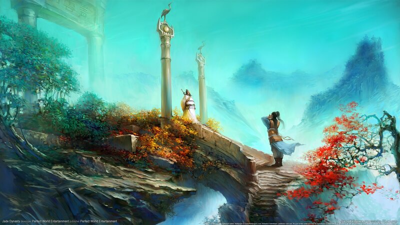 Ancient bridge with two figures