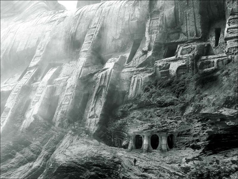 ancient carved cliff face