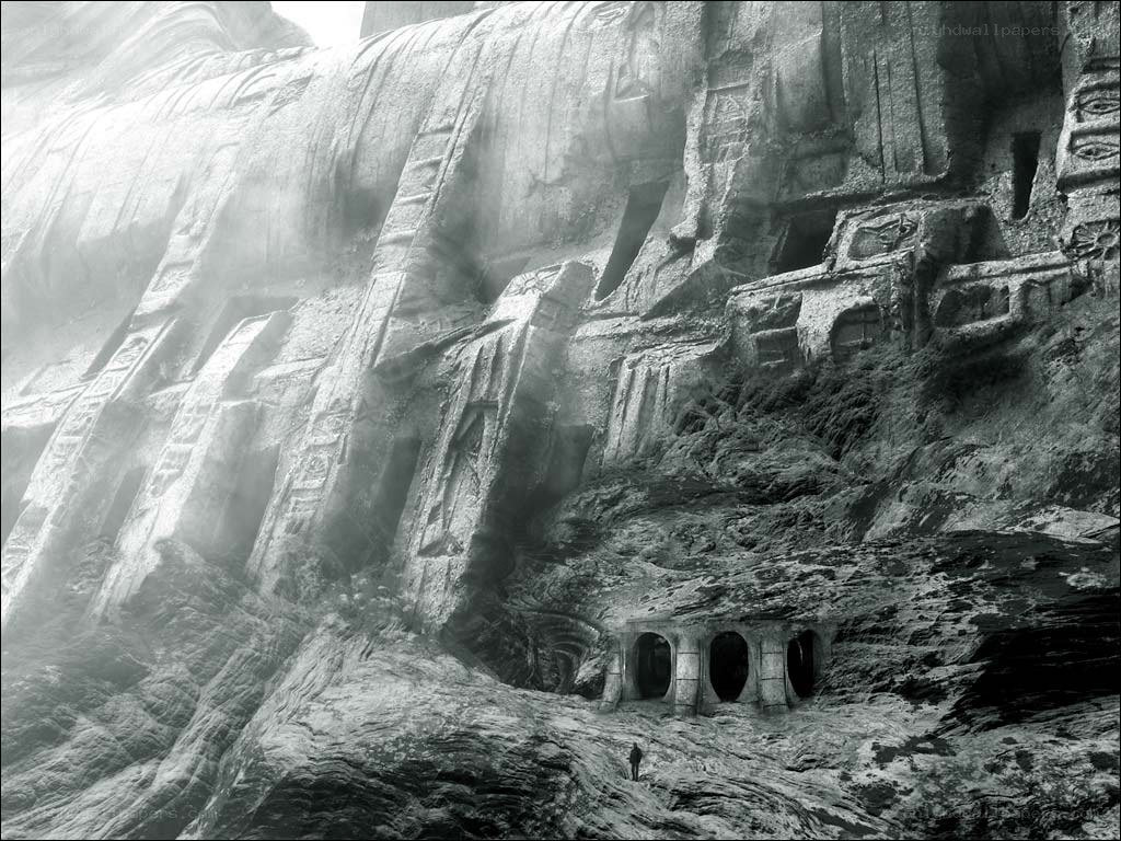 ancient carved cliff face