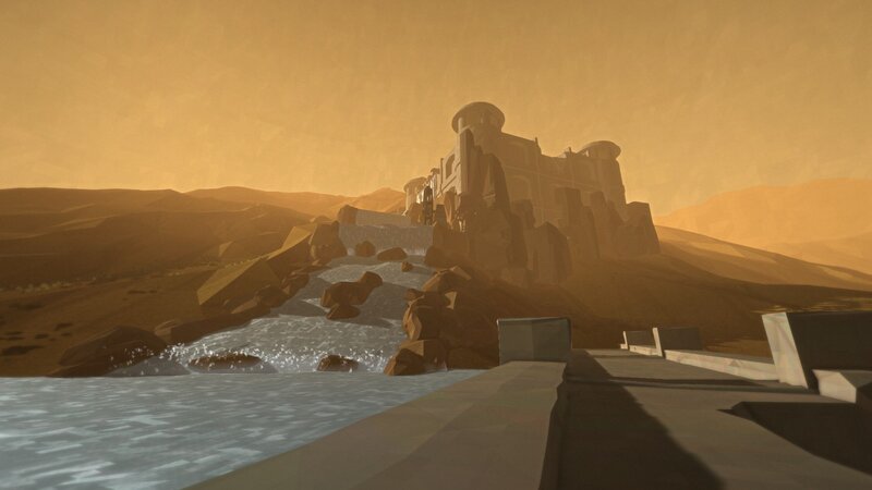 Ancient Castle by River — Brown