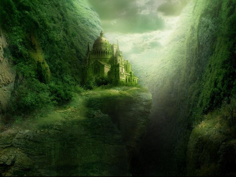 Ancient Castle in Canyon — Green