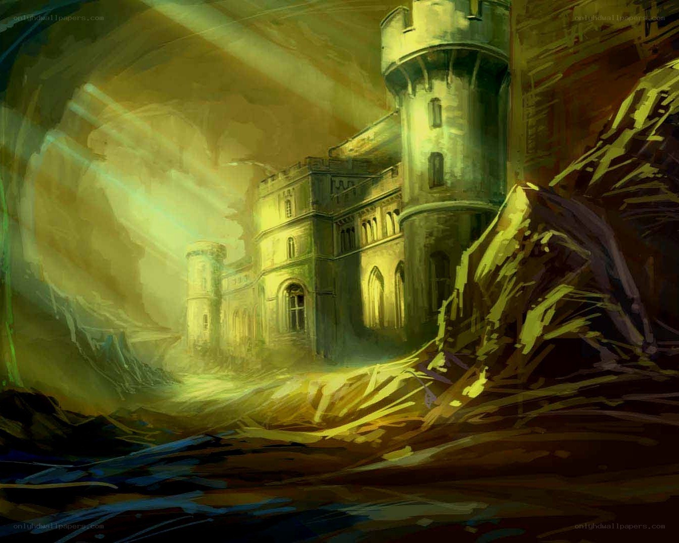 ancient castle in golden light