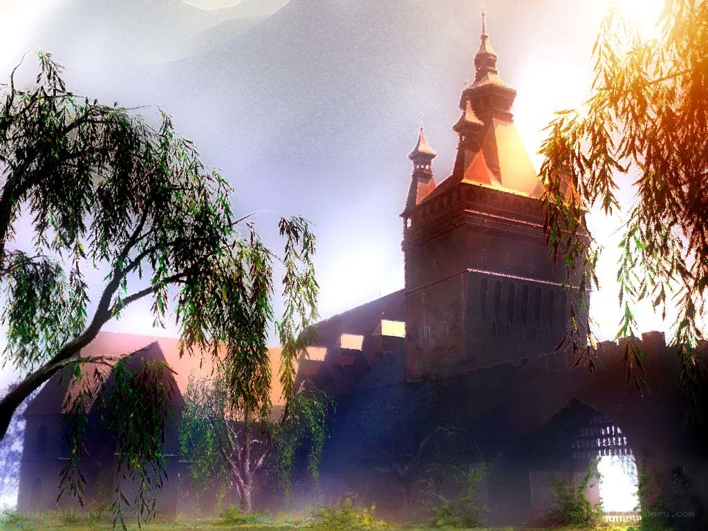 ancient castle in misty light