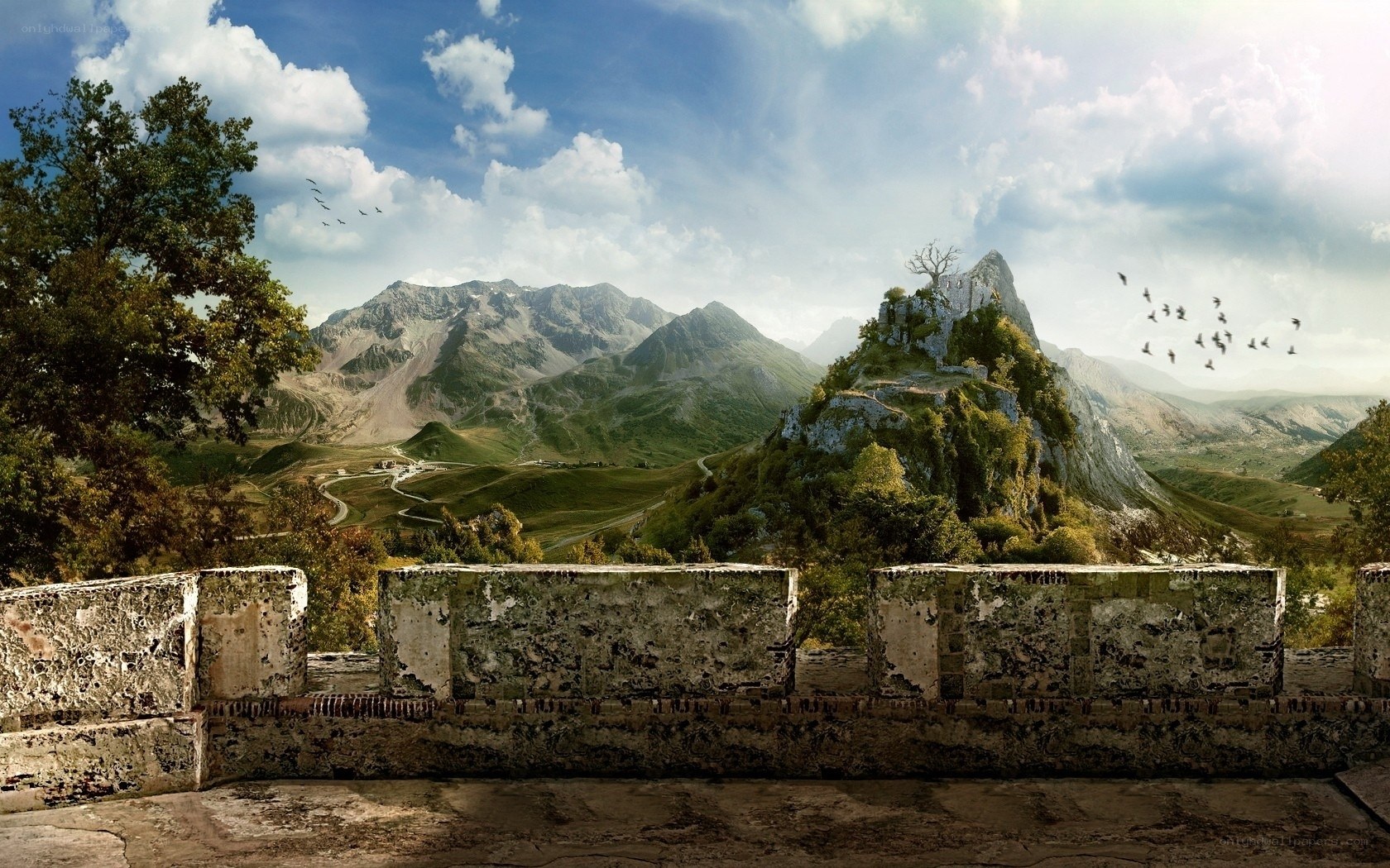 ancient castle in mountain landscape