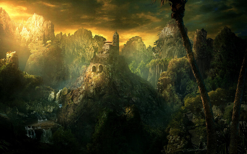 ancient castle in mountain valley