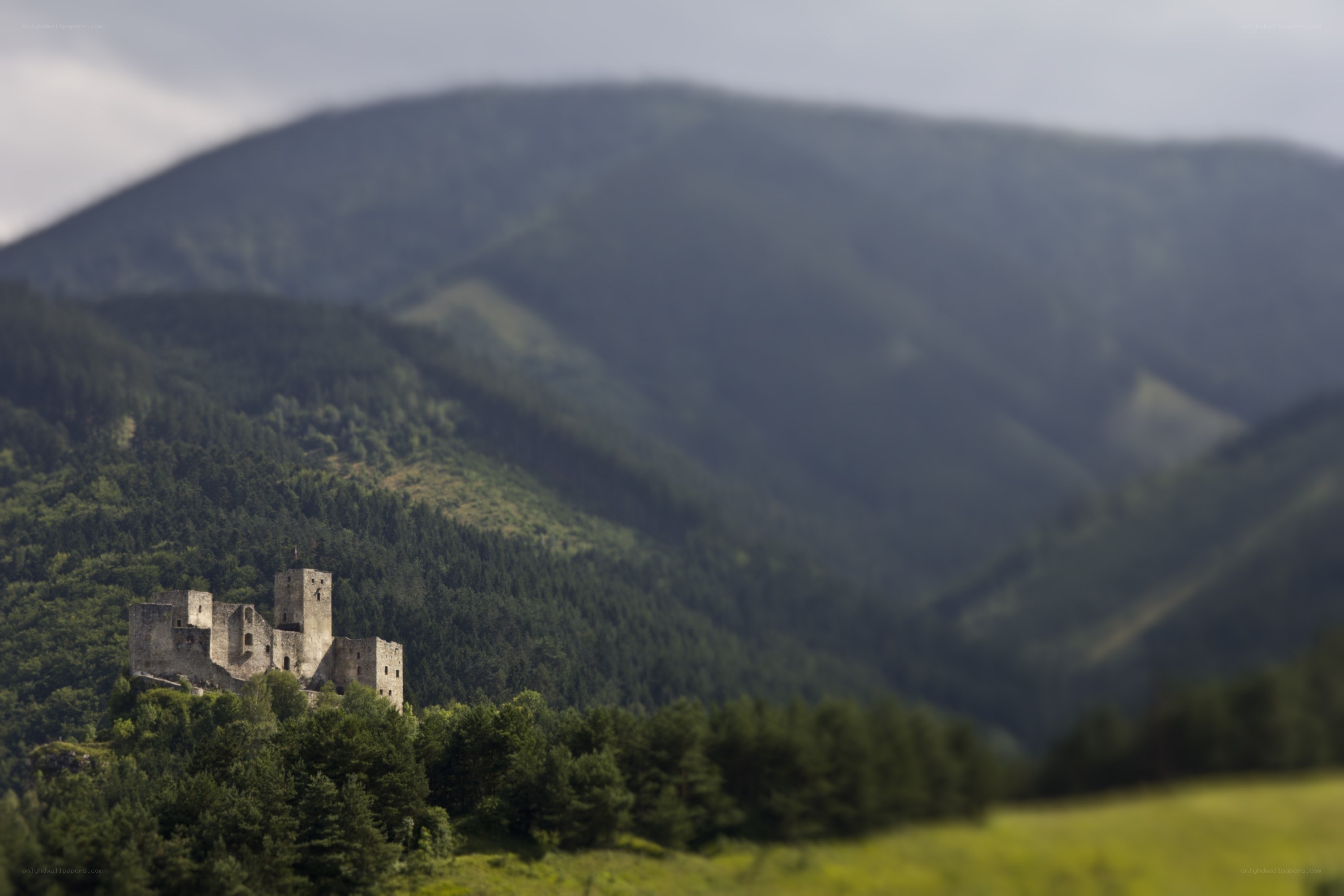 Ancient castle in mountain valley