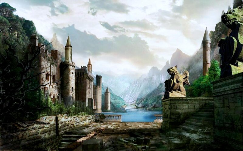 Ancient Castle in Mountains — Blue