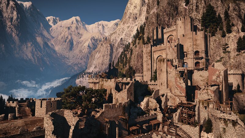 Ancient Castle in Mountains — Gray