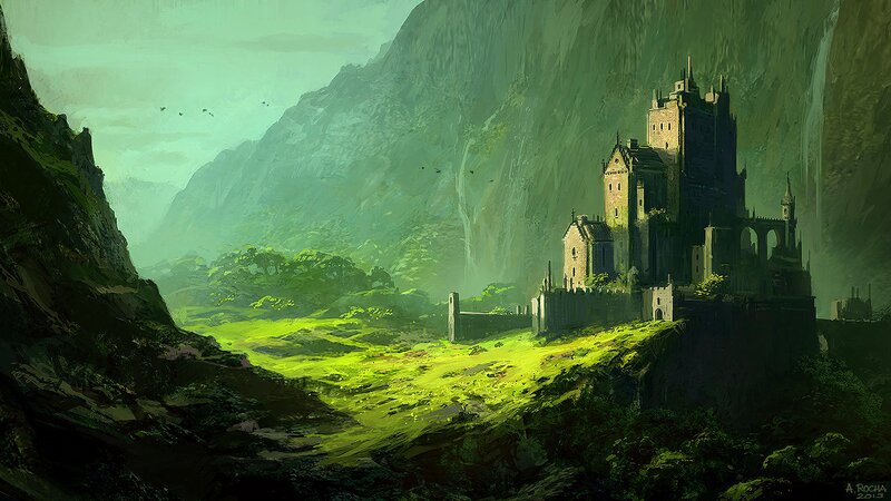 Ancient Castle in Valley — Green
