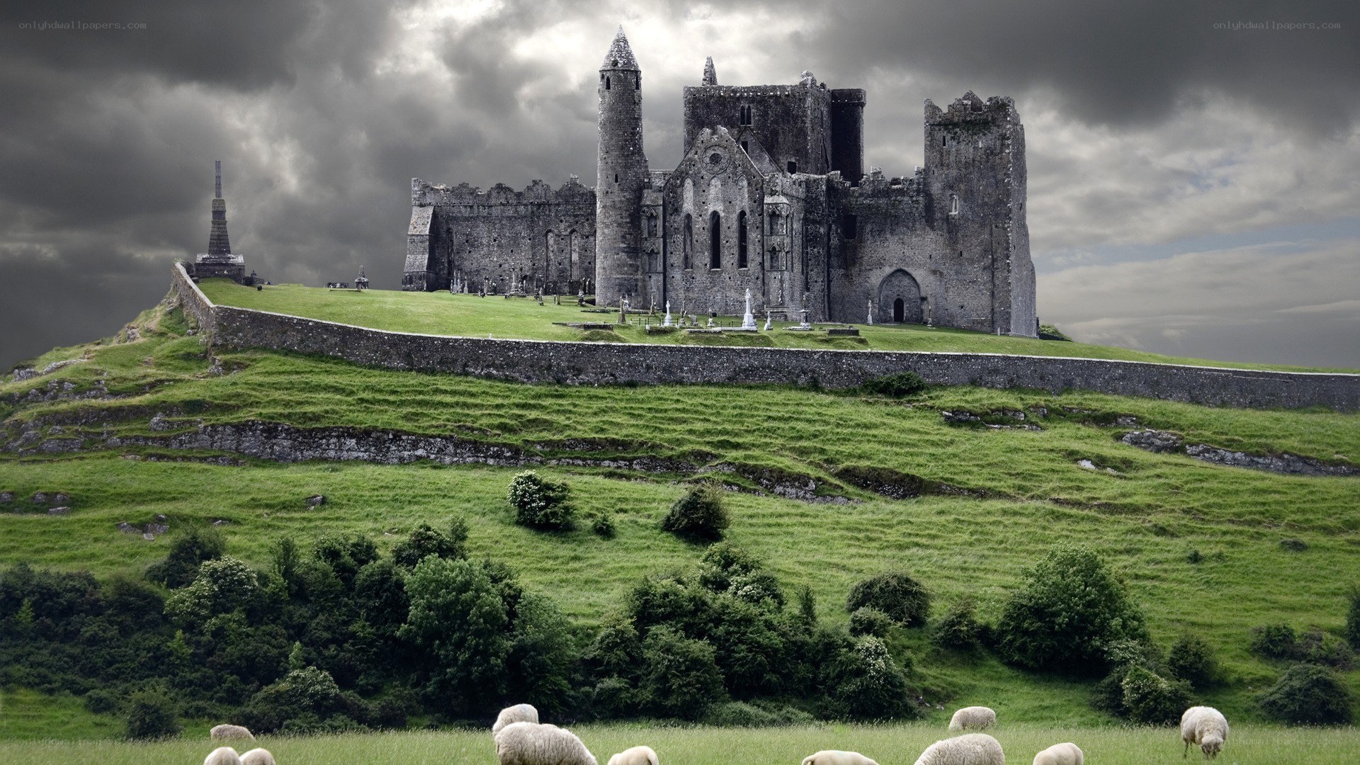 Ancient castle on a green hill