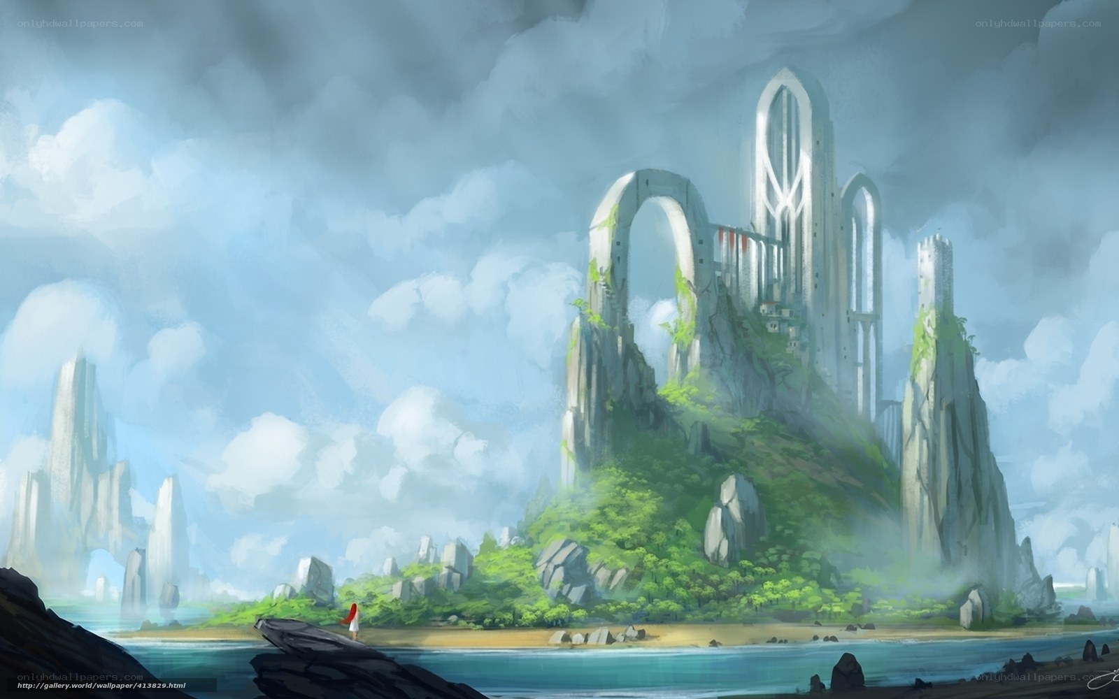 ancient castle on a misty island