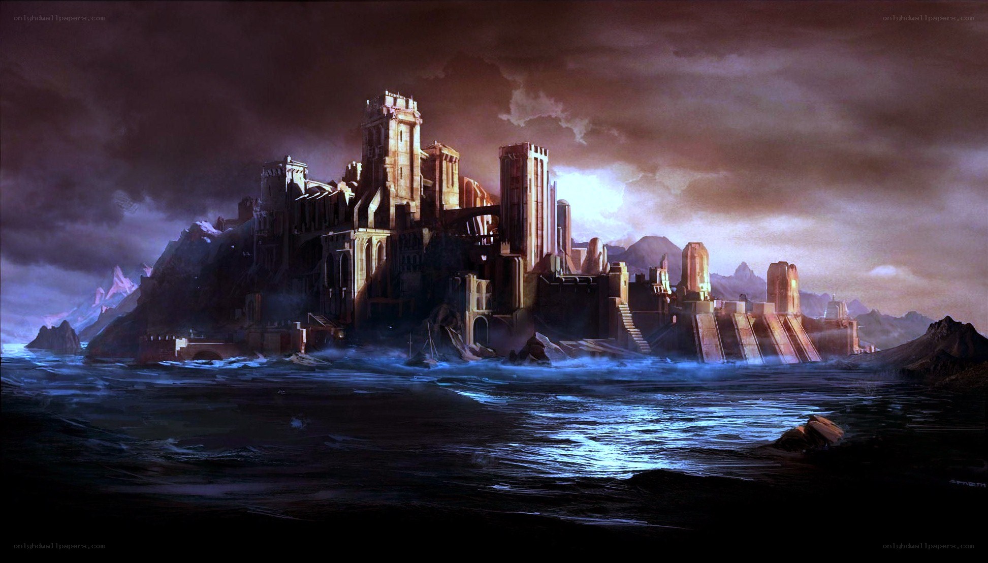 ancient castle on a stormy island