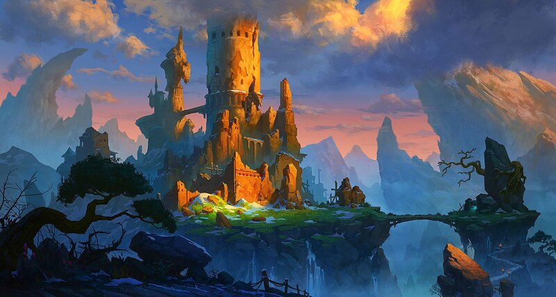 Ancient Castle on Cliff — Blue, Dramatic, Sunset