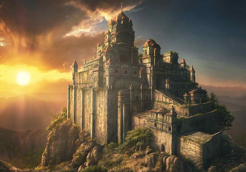 Ancient Castle on Cliff — Brown, Dramatic, Sunset